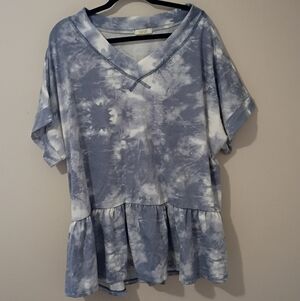 Oddy Women's Blue Tie-Dye Babydoll Top